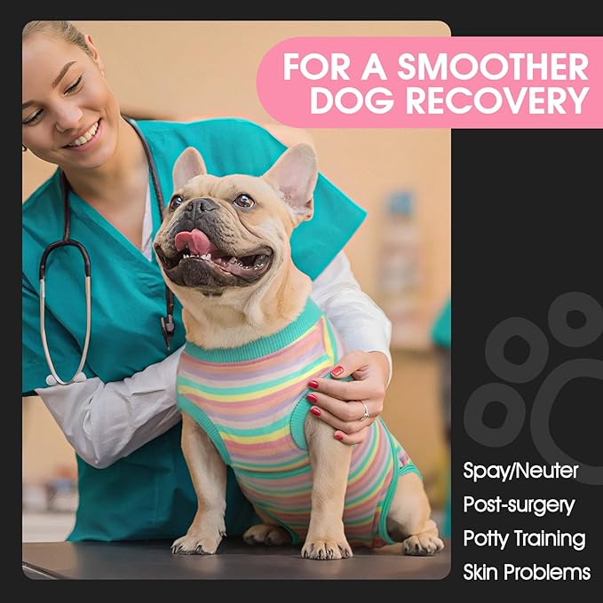 FUAMEY Recovery Suit for Dogs After Surgery,Soft Breathable Dog Bodysuit E-Collar & Cone Alternative Surgical Suit,Male Female Dog Neuter Spay Suits Anti Licking Wounds Onesie Mint Green Stripes S-PurrikoPets