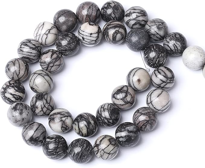 90pcs 4mm Natural Stone Beads Spider Web Stone Round Loose Spacer Energy Stone Healing Power Beads for Jewelry Making DIY Bracelet Necklace 15" (Spider Web Stone, 4mm)