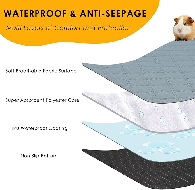 2 Pack Guinea Pig Cage Liners for C&C 2x4 Habitat Washable Guinea Pig Bedding Super Absorbent | Waterproof | Non Slip| Reusable Guinea Pig Pee Pads for Small Animals Cages - 57.1" x 27.6"-PurrikoPets