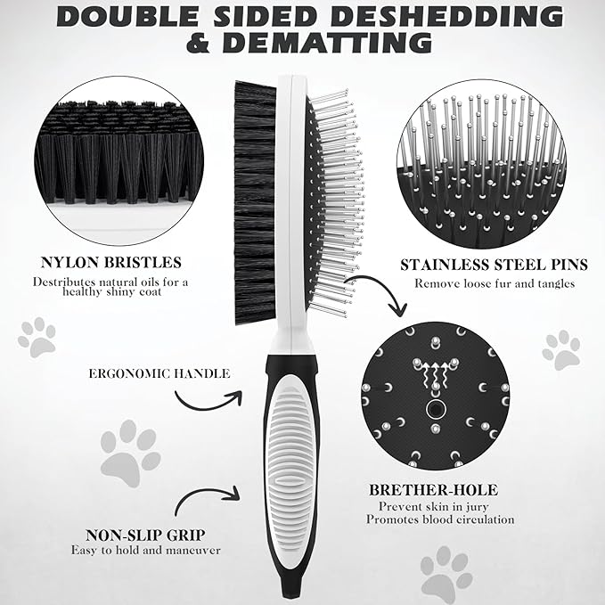 2PCS Pet Grooming Tools - Double-Sided Brush for Shedding and Bathing, Suitable for Short/Long Haired Dogs Cats and Horses, Deshedding Dog Brush, Mane & Tail Combs for Horses - Pet Supplies (White)-PurrikoPets