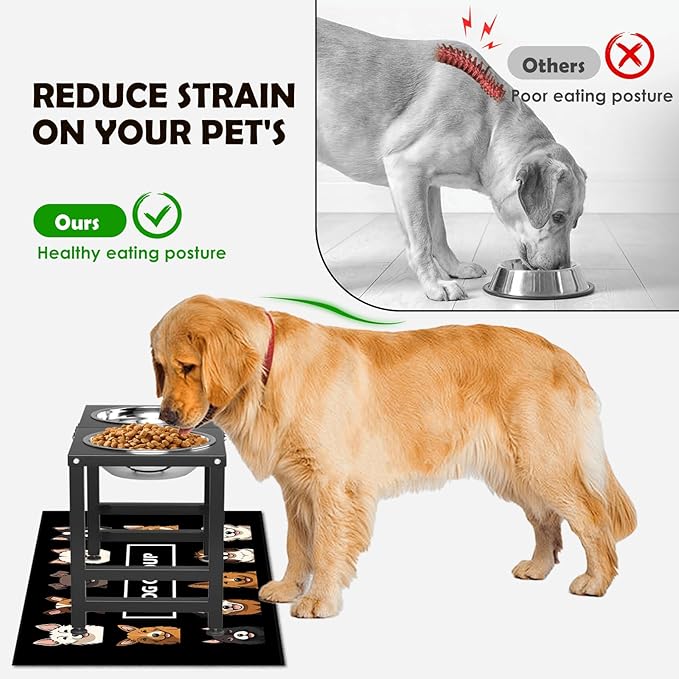 Elevated Dog Bowls,16inch Tall Pet Bowl Holder, Raised Bowl Stand with 2 Stainless Steel Bowls (68oz) and Spill-Proof Mat, Dog Feeder for Large Extra Large Breeds-PurrikoPets