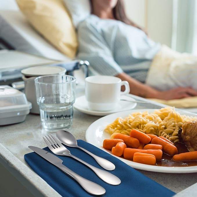 7 Pieces Bariatric Eating Portion Control Flatware Bariatric Management Silverware Serving Spoons Forks Knives Stainless Steel Weight Loss Utensils with Fabric Storage Bag-PurrikoPets