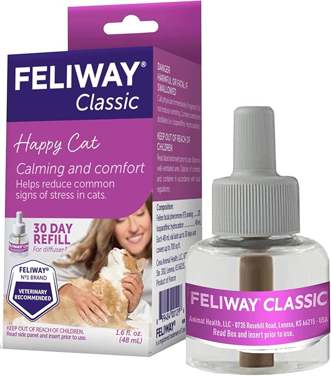 FELIWAY® Classic 30 Day Cat Calming Refill for Pheromone Diffuser, 48ml - Helps Reduce Common Signs of Stress in Cats & Kittens, Enhanced Calming-PurrikoPets