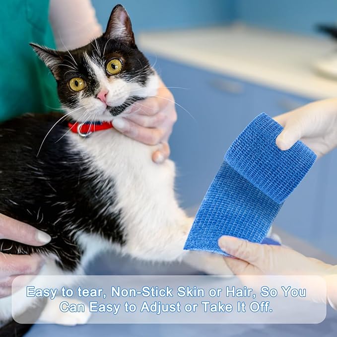 24 Pack Self Adherent Cohesive Wrap Bandages, 2” x 5 Yards Blue Athletic Tape, Medical Tape, Vet Wrap, Elastic Grip Tape for Sports Wrist Ankle Pet Ankle Swelling Sprains-PurrikoPets