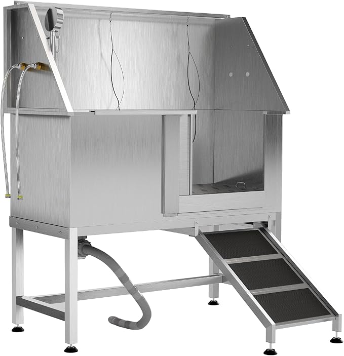 50" Stainless Steel Professional Dog Washing Station - Pet Bathing Tub w/Non-Slip Ramps | Slip-Resistant Floor Grate | for Large/Medium/Small Dogs-PurrikoPets