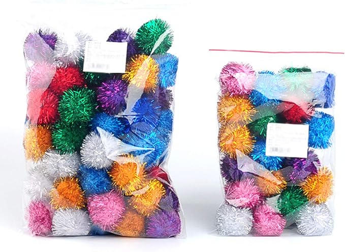 20 Pack 2 Inches Sparkle Balls for Cats, Large Size, Glitter Pom Poms Fuzzy Balls for Cats, Kitten Indoor Assorted Color Random-PurrikoPets