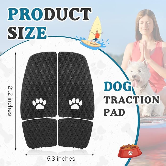 Dog Traction Pad Dog Paddle Board Kayak Accessories 21.2 x 15.3 Inch Non Slip Deck Grip Mat Surfboard Traction Good Grip EVA Foams for SUP Skimboard Paddleboard Surfboard-PurrikoPets