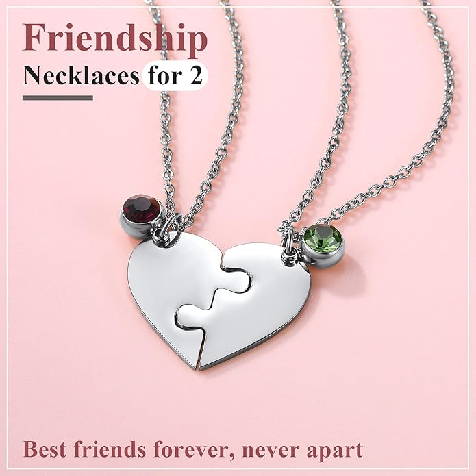 FindChic Personalized Matching BFF Necklace for 2/3/4/5/6 Puzzle Name Heart Pendant Stainless Steel Couple Necklace Set Customized Necklaces for Teen Girls