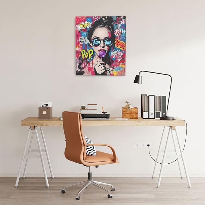 Fashion Women Wall Art Glam Modern Artwork for Girls Banksy Street Graffiti Pop Art Canvas Pictures Painting Print Framed Decorations Gifts for Bedroom Living Room Office 20"x24"-PurrikoPets