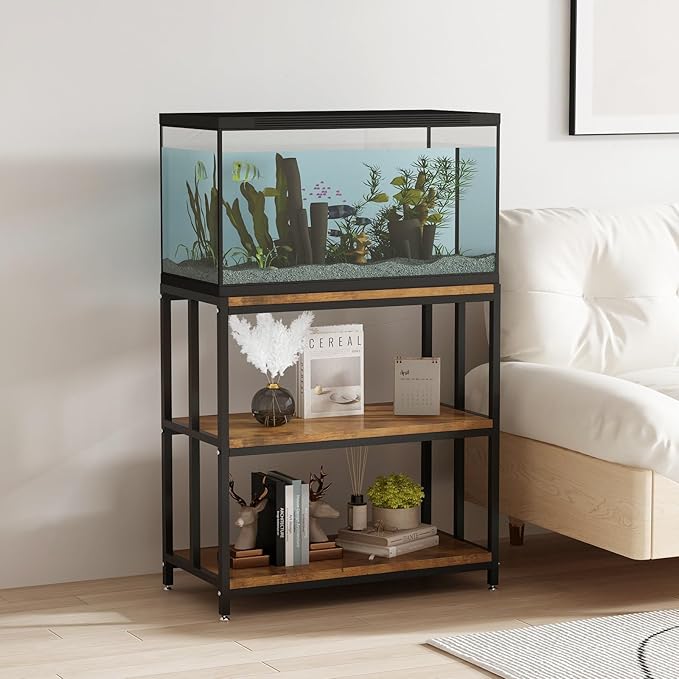 20 Gallon Metal Aquarium Stand with Shelves for Fish Tank Accessories Storage, Reptile Tank Turtle Terrariums Stand for Home Office (Black)-PurrikoPets