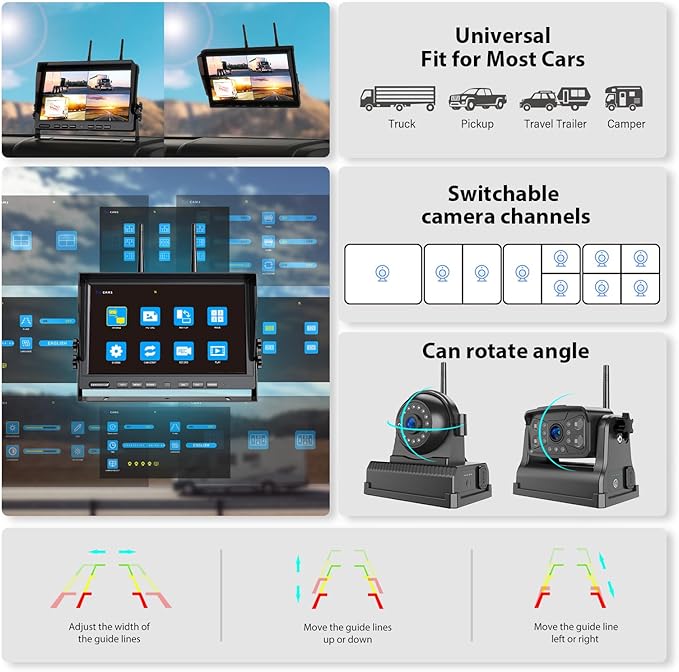 3 Magnetic Wireless Backup Camera with HD 1080P 10" DVR Monitor, 1-Rear View 2-Side View Cameras Wireless System for RV Trailer Trucks, Built-in 9600mAh Battery,Night Vision,Recording- ZEROXCLUB BC103-PurrikoPets