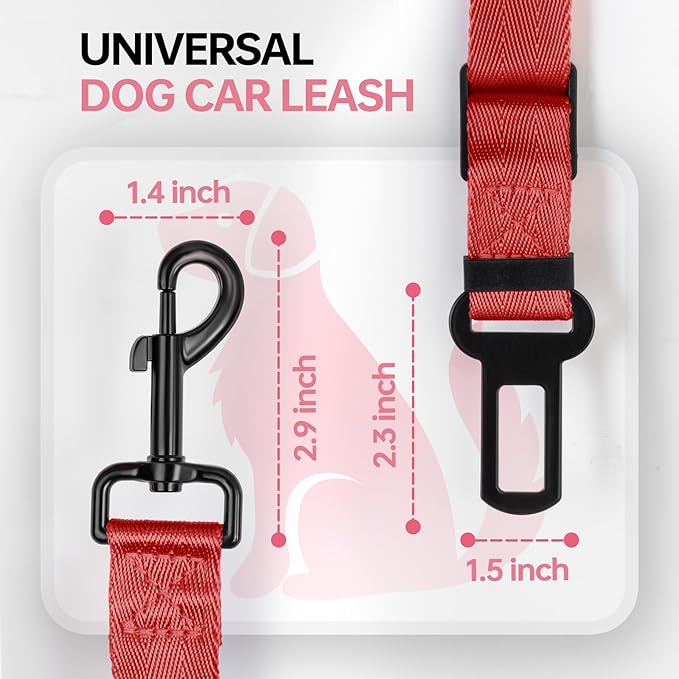 3 Pack Thickened Dog Seat Belt Adjustable Dog Car Seatbelts for Vehicle Nylon Pet Safety Seat Belt with Elastic Bungee Buffer Durable Car Harness for Dogs,Red-PurrikoPets