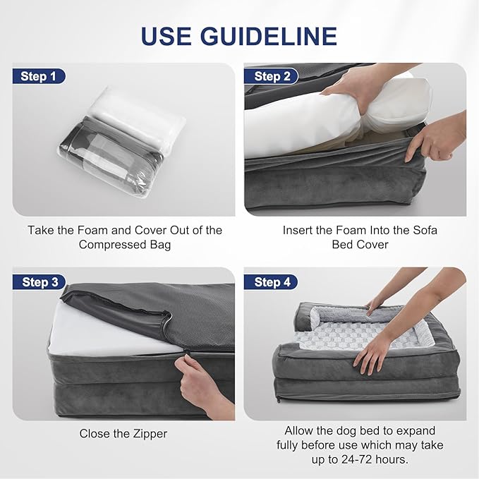 FURTIME Orthopedic Dog Bed for Extra Large Dogs - XL Waterproof Dog Sofa Bed, Ultra Comfy Supportive Foam Pet Bed with Removable Washable Cover, Jumbo Dog Bed with Nonskid Bottom-PurrikoPets