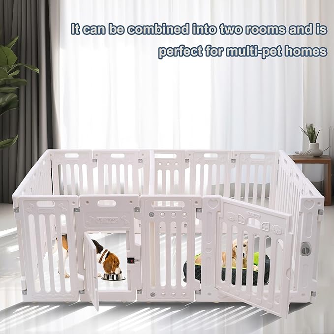 2 Room Dog Playpen with Door,DIY Shape Combination Puppy Pen,16-Panel+2 Link Piece+Large Door+Small Door,25.5" H Dog Fence,Non-Slip&Secure Pet Gate,Easy to Assemble (Two Rooms)-PurrikoPets