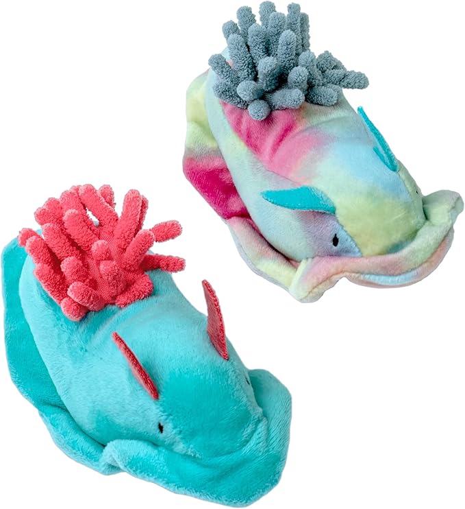 Furhaven 2-Pack Cat Toys w/ 2x Catnip Bags for Indoor Cats, Washable & Durable w/ Refillable Catnip Pocket - Plush Sea Slug Cat Toy Set - Blue/Tie Dye, Set of 2-PurrikoPets