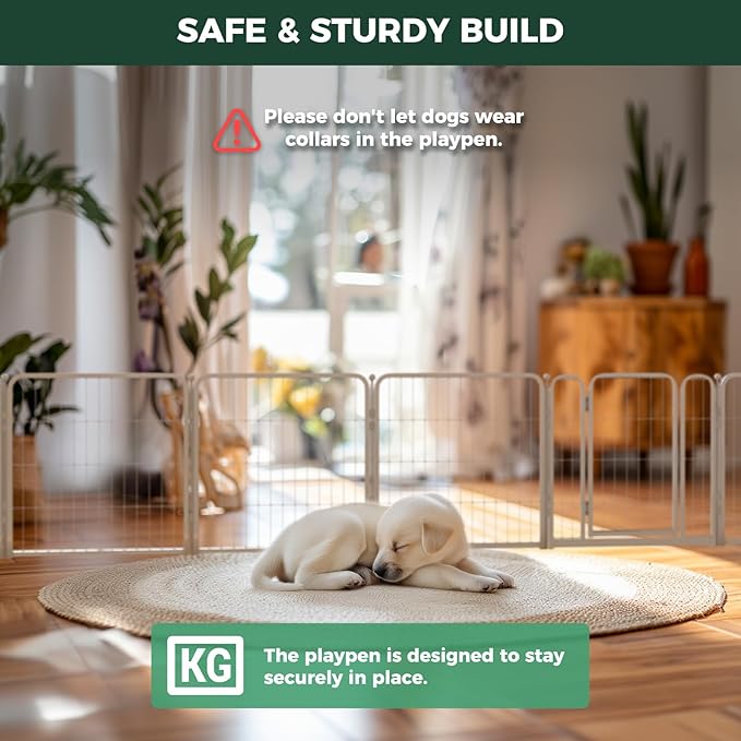 FXW Homeplus Unleashed Indoor Dog Playpen - Stress-Free and Safe Play, Heavy Duty 24 Inch 8 Wire Panels Dog Pen for Puppy and Small Dogs, White│Patented-PurrikoPets
