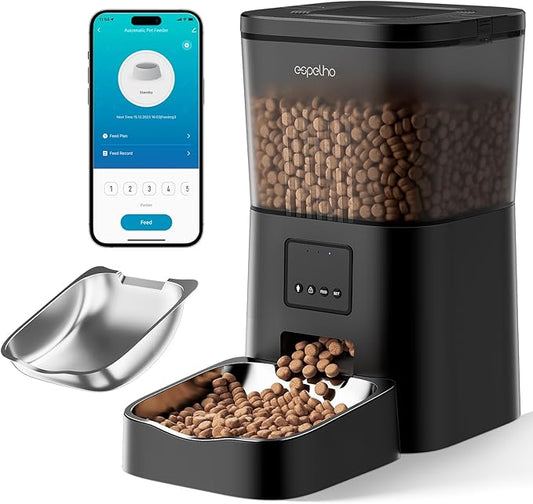 Espelho Automatic Cat Feeders WiFi: 2.4Ghz Smart APP Control- Timed Cat Food Dispenser with Desiccant Bag Keep Fresh for Indoor- Easy Set Up and Clean with Voice Recorder- Up to 10 Meals per Day-PurrikoPets