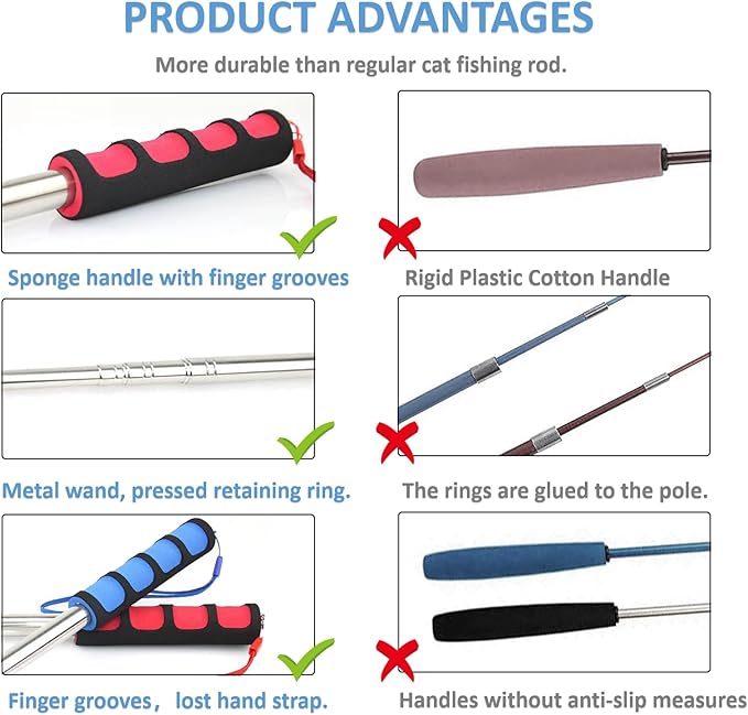 2pcs Retractable Wand Toys, Cat Fishing Rod with 11 Pcs Feather Refills for Indoor & Outdoor Cats-PurrikoPets