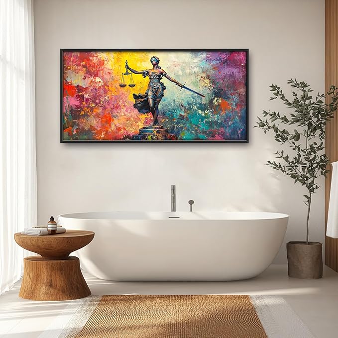 Extra Large Lady Justice Framed Wall Art for Living Room,Oversized Scales of Justice Pictures Wall Decor,Abstract Colorful Canvas Print Painting Modern Artwork Bedroom Office Bathroom 60L" x 30W"-PurrikoPets