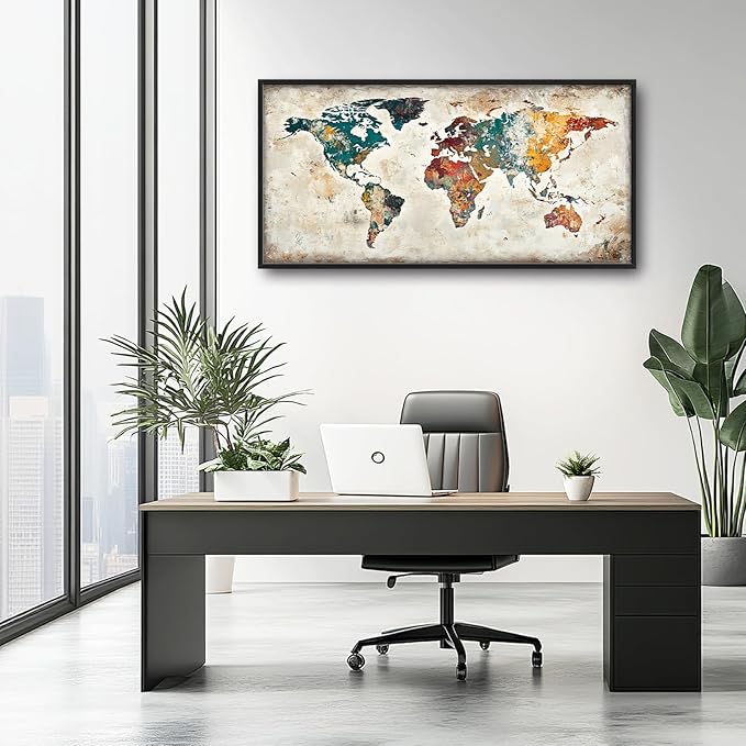 Extra Large Framed World Map Wall Art,Oversized Colorful Vintage Nautical Map Wall Decor Pictures for Living Room,Canvas Print Painting Modern Artwork Office Bedroom Home Decor 60L x30W-PurrikoPets
