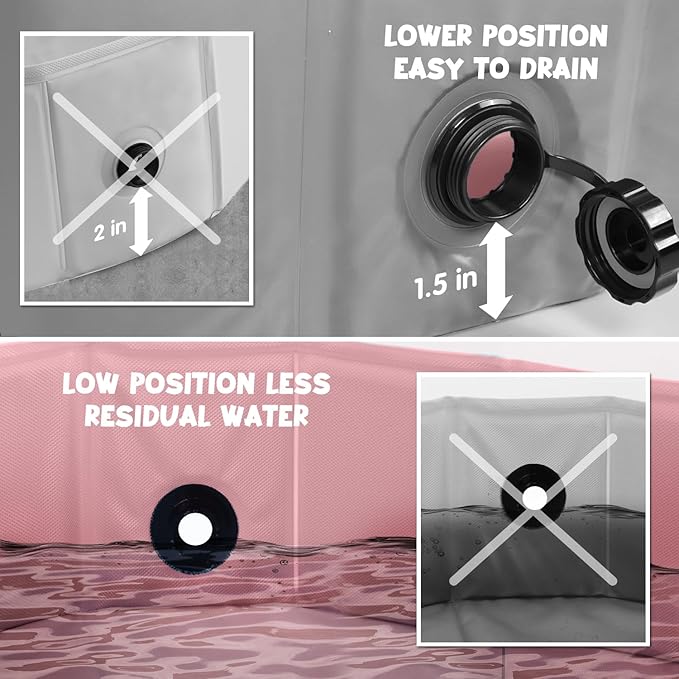 Furrybaby Dog Pool, Kiddie Pool with Hard Plate Collapsible Pet Bath Foldable Swimming Pet Pool Portable Pink 39''-PurrikoPets