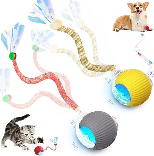 2 Packs Speed 2.0 Tail Interactive Cat Toys for Indoor Cats, Chirping & Motion Activate Ca t Toy, Smart Kitten Rolling Ball Moving Ball Toys, Rechargeable Dog Cat Bal l for Enrichment Exercise-PurrikoPets