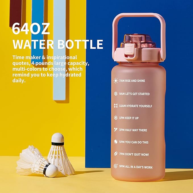 64oz,100oz,128oz Large Motivational Water Bottle with Time Marker, Leakproof & BPA Free Half Gallon Big Water Bottle with Straw Handle Tritan Frosted Water Jug for Gym,Fitness,Outdoor Sports-PurrikoPets