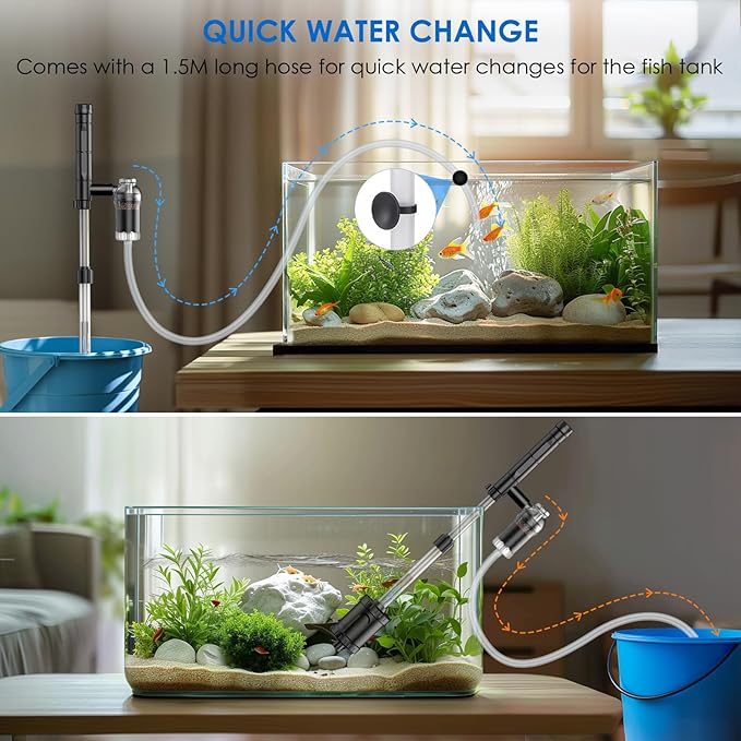 36W Fish Tank Vacuum Gravel Cleaner Electric: Aquarium Vacuum Gravel Cleaner with Strong Suction for Automatic Water Change Algae Cleaner Sand Wash Water Circulation and Water Shower, Timed Off-PurrikoPets