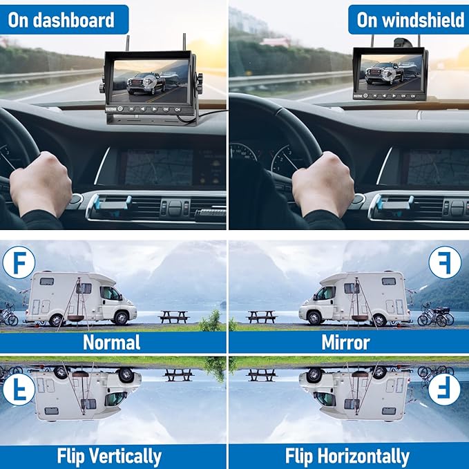 7 Inch RV Backup Camera Wireless, HD 1080P DVR Backup Camera High-Speed Rear View Observation System Stable Signals for RVs, Trucks, Trailers, IP69 Waterproof IR Night Vision-PurrikoPets