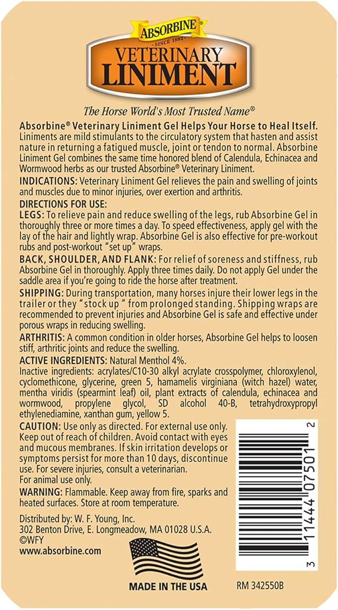 Absorbine Veterinary Liniment Gel, Topical Menthol Analgesic Rub for Sore Muscle, Joint & Arthritis Pain Relief, 12oz Bottle 2-Pack-PurrikoPets
