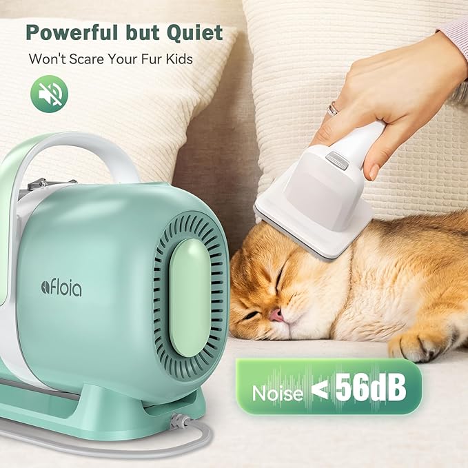 Afloia 6-in-1 Dog Grooming Kit, Pet Grooming Vacuum for Shedding, Dog Hair Vacuum with Clipper Nail Trimmer Grinder, Pet Brush Groomer at Home, Low Noise Cats Hair Remover, 1.5L Dust Cup, Green-PurrikoPets