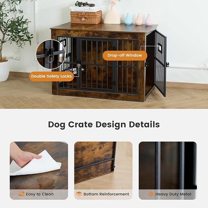 Gardner Pet Dog Crate Furniture for Small Dogs, 27.2 Inch Dog Kennel Indoor, Wooden Dog Cage End Table, Heavy Duty Dog Crate, Rustic Brown-PurrikoPets