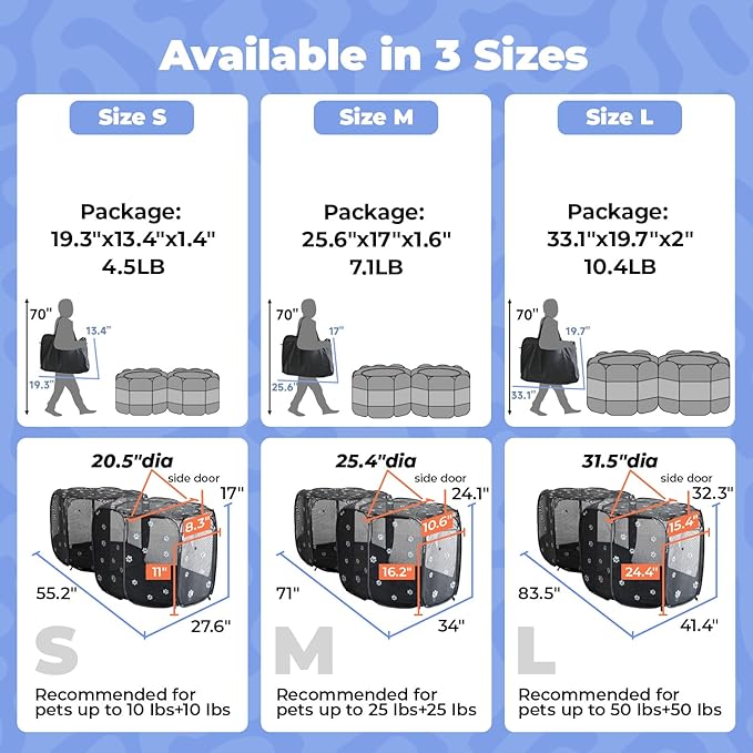 2-in-1 Cat Playpen, Pop Up Dog Pet Playpen for Indoor Outdoor Cats Enclosure, Portable Pet Playpen, Kitten Puppy Foldable Play Pen Cat Dog Tent Crate Cage Kennel(No Divider, Unified Space)-PurrikoPets