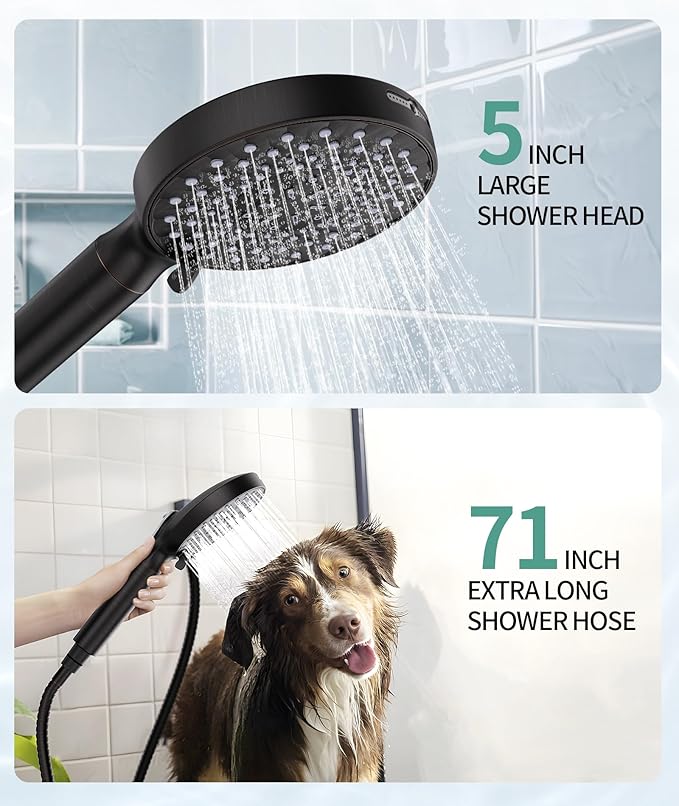 Filtered Shower Head with Handheld, High Pressure 9 Spray Mode Matte Black Showerhead with 4 Filters, Detachable Shower Head, Water Softener Filters Beads for Hard Water - Remove Chlorine-PurrikoPets