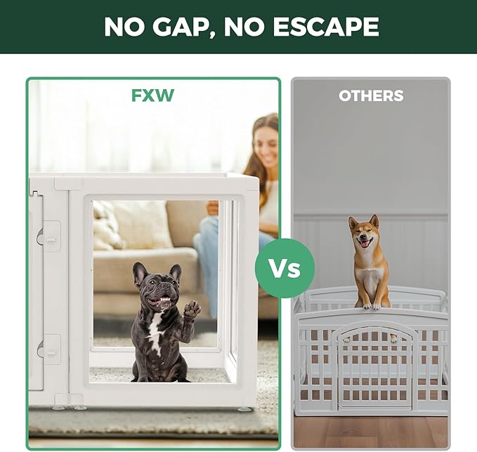 FXW AuraSpace Acrylic Indoor Unleashed Dog Playpen for Small and Medium Dogs, 30 Inch, 12 Panels, White-PurrikoPets