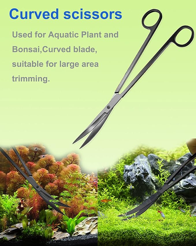 4Pcs Aquascaping Tools Kit, Long Stainless Steel Aquarium Plant Tools with Black Anti-rust Coating, Aquarium Tweezers, Scissors, and Scrapers for Aquascaping Cleaning（Magnetic Tool Holder）-PurrikoPets