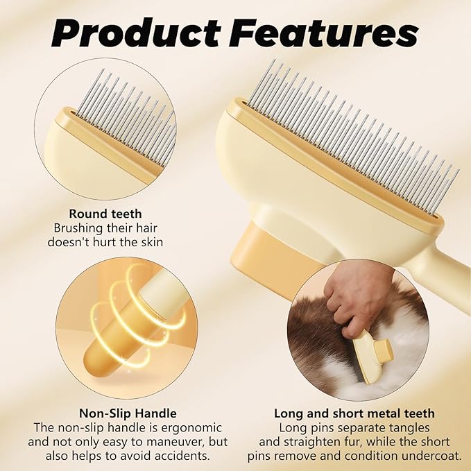 Flea Combs for Cats and Dogs with Release Button,Long & Short Stainless Steel Teeth for Deshedding, Fine Tooth Pet Brushes for Grooming Pet Hair Removal for Long and Short Hair 2 Pack-PurrikoPets