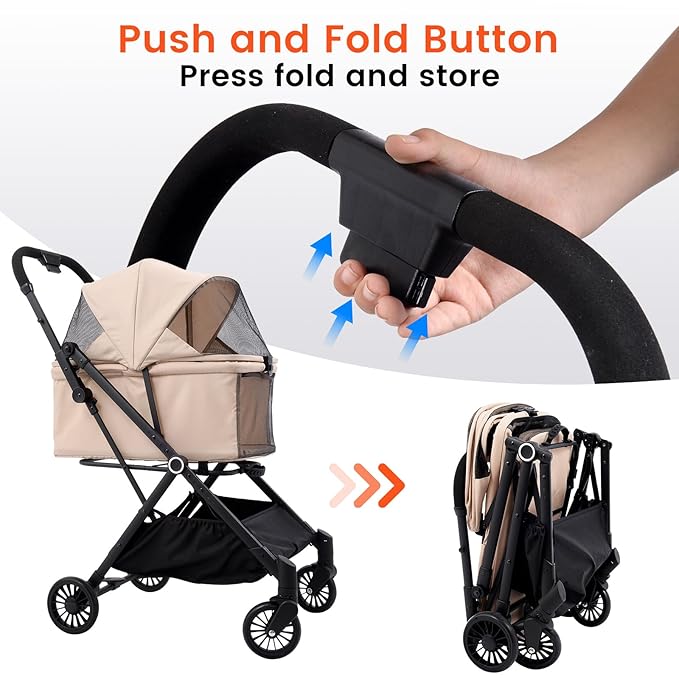 Foldable Dog Stroller - Lightweight Pet Stroller with One-Step Folding, No Assembly Required for Walking, Travel & Shopping, Perfect for Small Dogs, Senior Pets & Cats-PurrikoPets