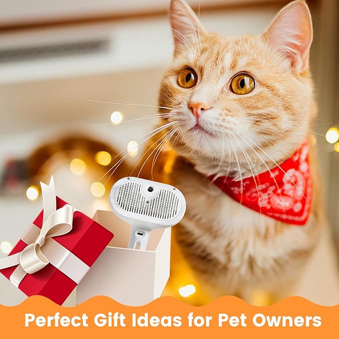 3 in 1 Cat Steam Brush, Pet Steam Brush for Cat Dog Long Short Haired, Pet Spray Hair Removal Comb for Small Animals Shedding & Grooming, Water Mist Spray Brushes with Release Button(White)-PurrikoPets