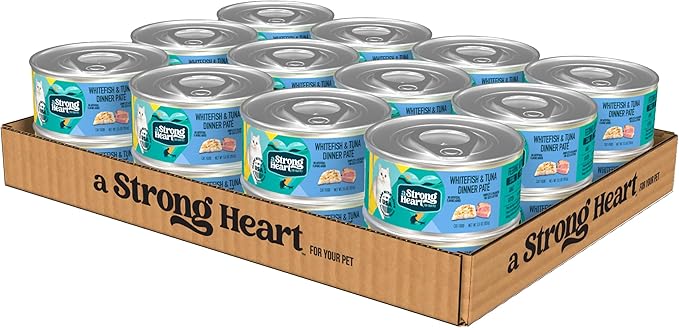 A Strong Heart Canned Wet Cat Food, Whitefish & Tuna Dinner Paté - 5.5 oz Cans (Pack of 24), Made in The USA with Real Ocean Whitefish & Tuna-PurrikoPets