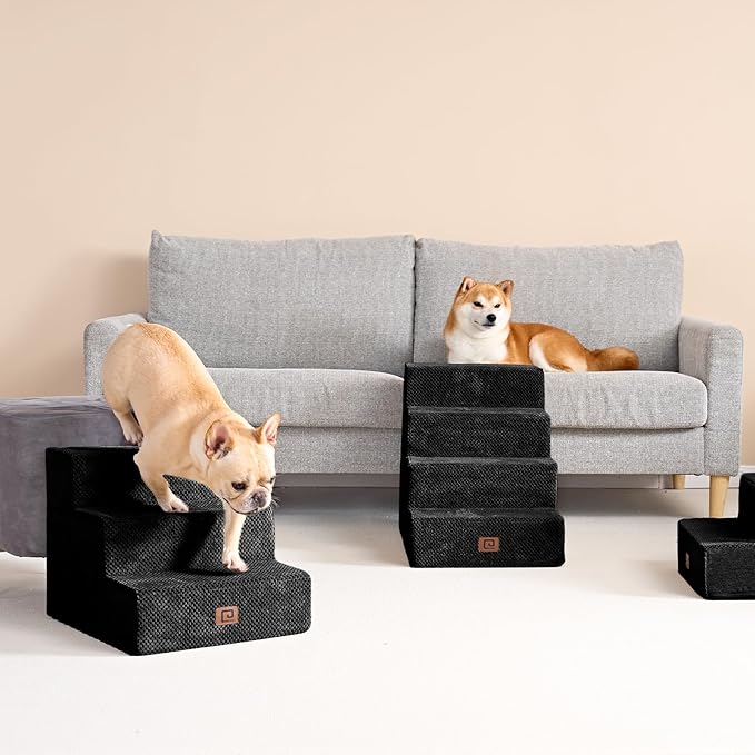 EHEYCIGA Dog Stairs for Small Dogs 13.5" H, 3-Step Dog Steps for Couch Sofa and Chair, Pet Steps for Medium Cats, Non-Slip Balanced Pet Ramp Indoor, Black-PurrikoPets