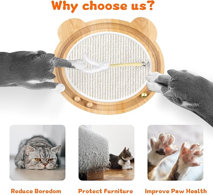 3-in-1 Cat Toys, Scratcher, Toys for Indoor Cats, Natural Sisal Scratching Board, Kitten Interactive with Ball Track & Retractable Wand Toy & Feather-PurrikoPets