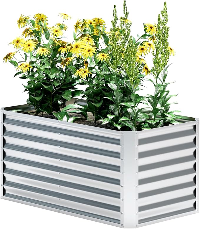 EKX 4x2x2FT Galvanized Raised Garden Bed, Raised Garden Bed Kit-Metal Planter Box Outdoor,Planting for Vegetables, Fruits,Herbs, Flowers-Slive-PurrikoPets