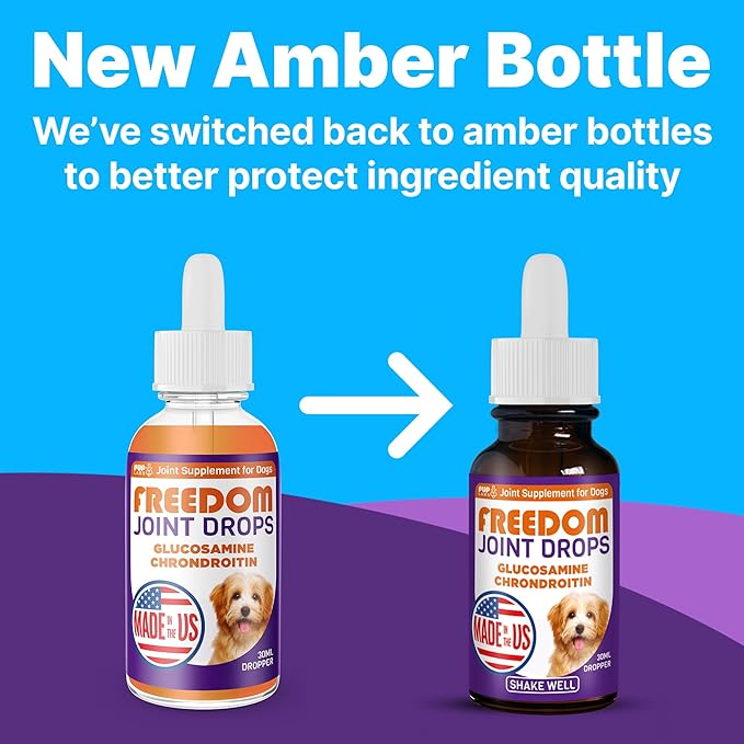 Freedom Joint Drops - Dog Joint Support Supplement with Human-Grade Ingredients - No Fillers, Preservatives, Additives, or Artificial Ingredients, 3 30 ml Droppers-PurrikoPets