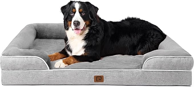 EHEYCIGA Orthopedic XL Dog Beds, Waterproof Memory Foam Dog Bed for Extra Large Dogs, Non-Slip Bottom and Egg-Crate Foam Big Pet Couch Bed with Washable Removable Cover, Grey-PurrikoPets