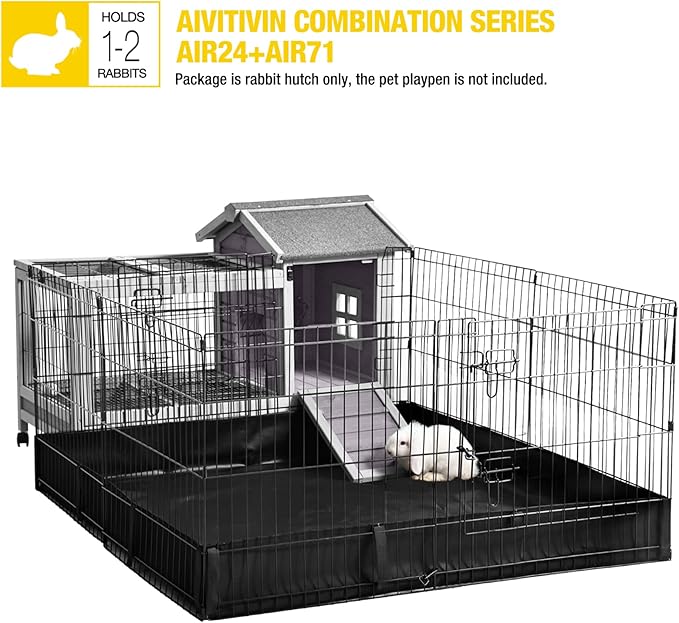 Aivituvin Rabbit Hutch Indoor Bunny Cage Outdoor Bunny House with Wire Floor Leakproof Plastic Tray-PurrikoPets