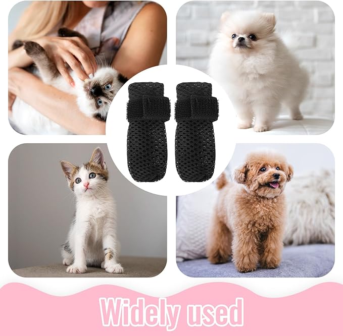 4Pcs Cat Shoes, Anti Scratch Cats Claw Covers, 3.62×1.57 Inches Breathable Mesh Nail Caps for Cats Claws, Adjustable Cat Mittens for Pet Bathing Feeding Cutting Nails(Black)-PurrikoPets