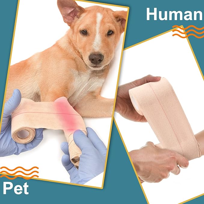 4 Rolls Elastic Tape Adhesive Elastic Tape Self Adhesive Bandage Wrap Flexible Stretch Bandages for Sports Ankle, Knee and Wrist Sprains Animal Pets, 5 Yard (3 Inch in Width)-PurrikoPets