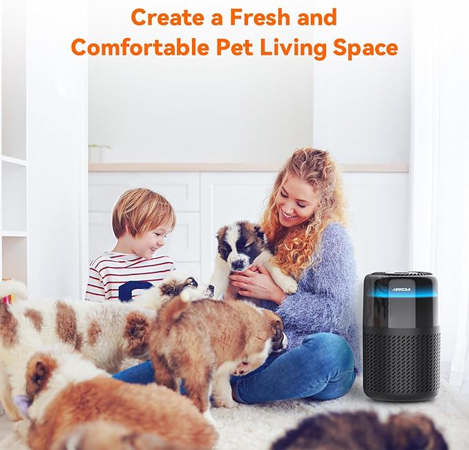 AIRROMI Air Purifier for Bedroom Home,HEPA Filter,Covers Upto 549 Ft²,Quiet 360°intake Air Cleaner with Fragrance ponge for Better Sleep,Night Light,Filters Smoke,Pet Dander,Allergies,Dust,A2005 Black-PurrikoPets