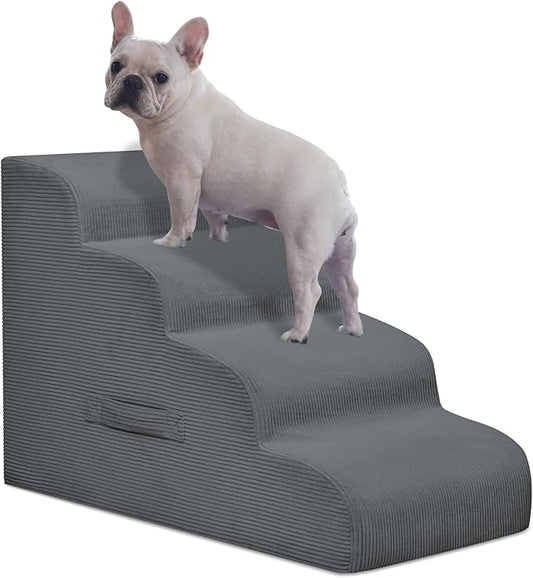 Dog Stairs for Small Dogs and Cats, 20" H 4 Steps Dog Ramp for High Beds, Couch, Sofa, Waterproof Pet Stairs with Removable Washable Cover, Non-Slip Sturdy Pet Steps-PurrikoPets